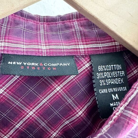 New York & Company Purple Plaid Button Down Shirt - Picture 3 of 6
